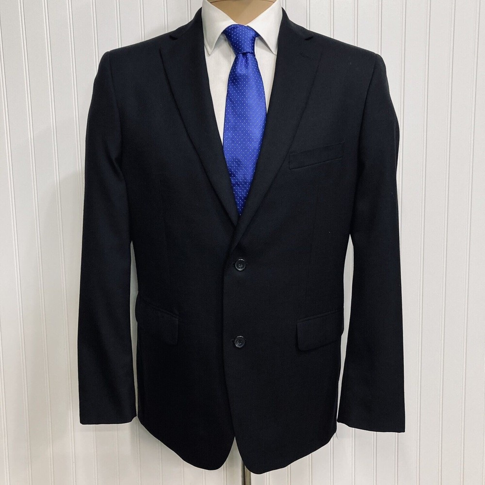MARC ANTHONY Sport Coat Men 42 Solid Black Hopsack Formal Wool Blazer Jacket 42R